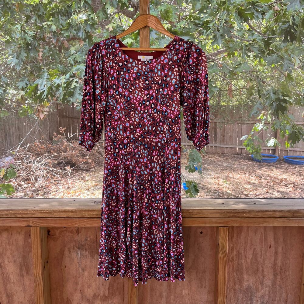 Boden Women's Brown And Pink Animal Print Midi Dress Size 8L